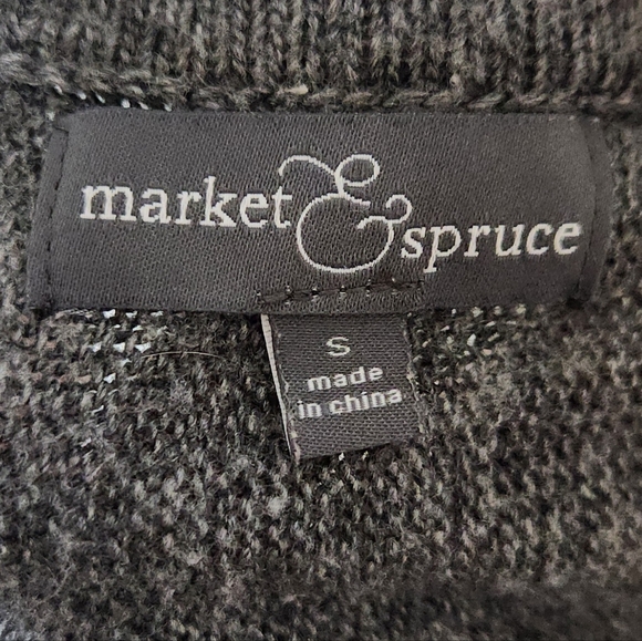 MARKET & SPRUCE Long Sleeve Charcoal & Light Grey Scoop Neck Asymmetric Sweater - Picture 6 of 6